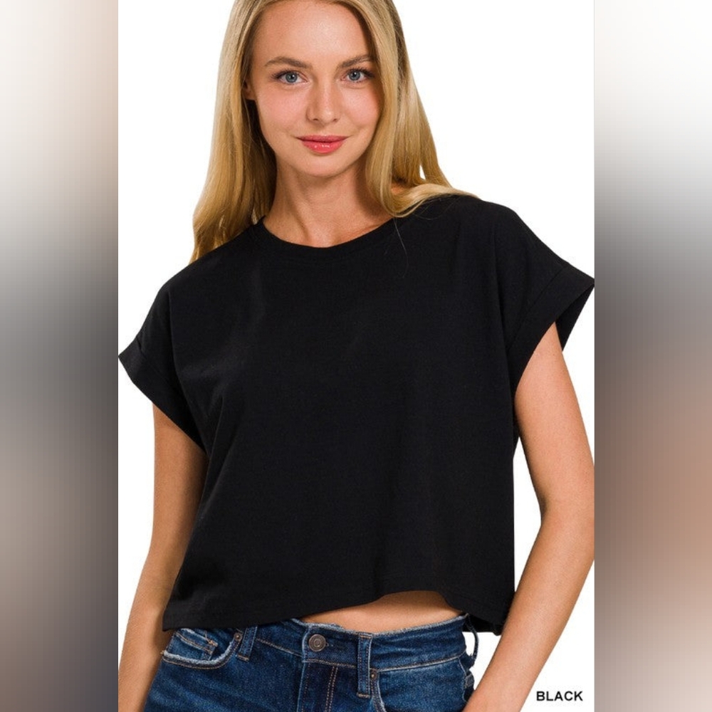 Zenana Cotton Folded Sleeve Top